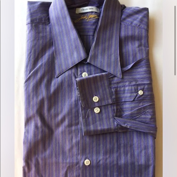 Jack Lipson Men Dress Shirt Fine 2 Ply Yarns Violet Stripe L/S 16 L Cotton - Picture 6 of 6